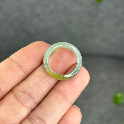 Natural Light Water Green with Touch of Orange Jadeite Jade Semi Translucent Ring Size 1.73