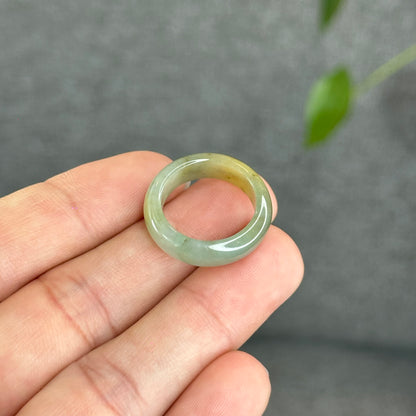 Natural Light Water Green with Touch of Orange Jadeite Jade Semi Translucent Ring Size 1.73