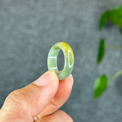 Natural Light Water Green with Touch of Orange Jadeite Jade Semi Translucent Ring Size 1.73