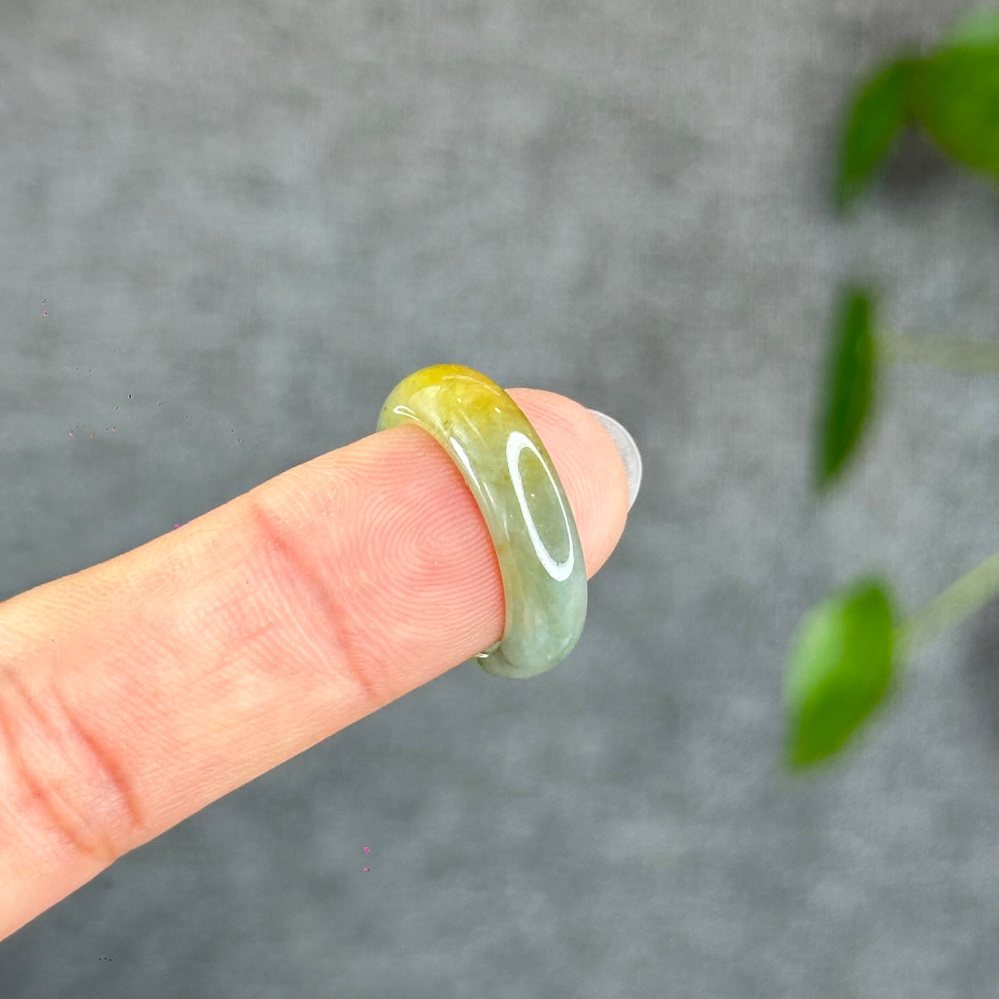 Natural Light Water Green with Touch of Orange Jadeite Jade Semi Translucent Ring Size 1.73