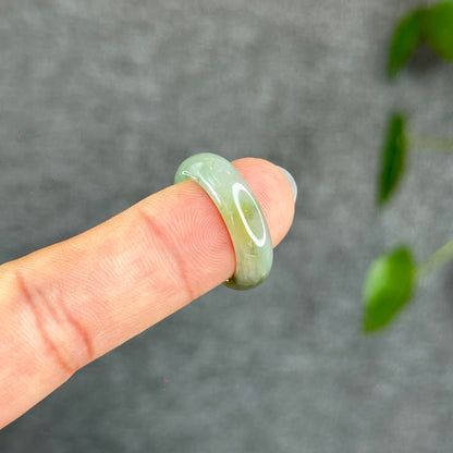 Natural Light Water Green with Touch of Orange Jadeite Jade Semi Translucent Ring Size 1.73