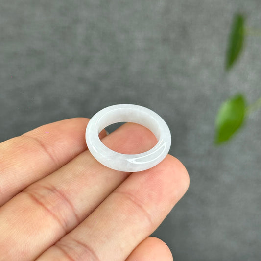 Natural Ivory White Jadeite Jade Semi Translucent Ring Size 1.77