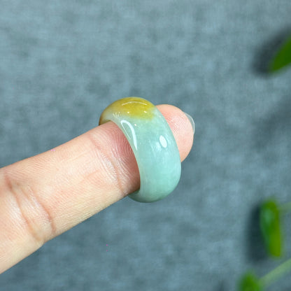 Orange and Light Blue Natural Jadeite Jade Ring Leaf Style Size 1.84