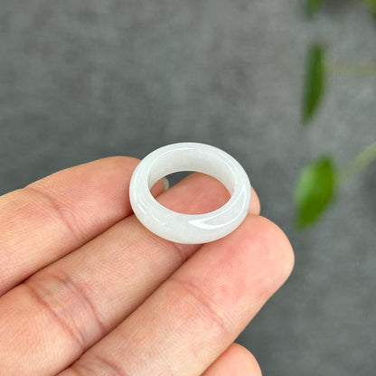 Natural Ivory White Jadeite Jade Semi Translucent Ring Size 1.55