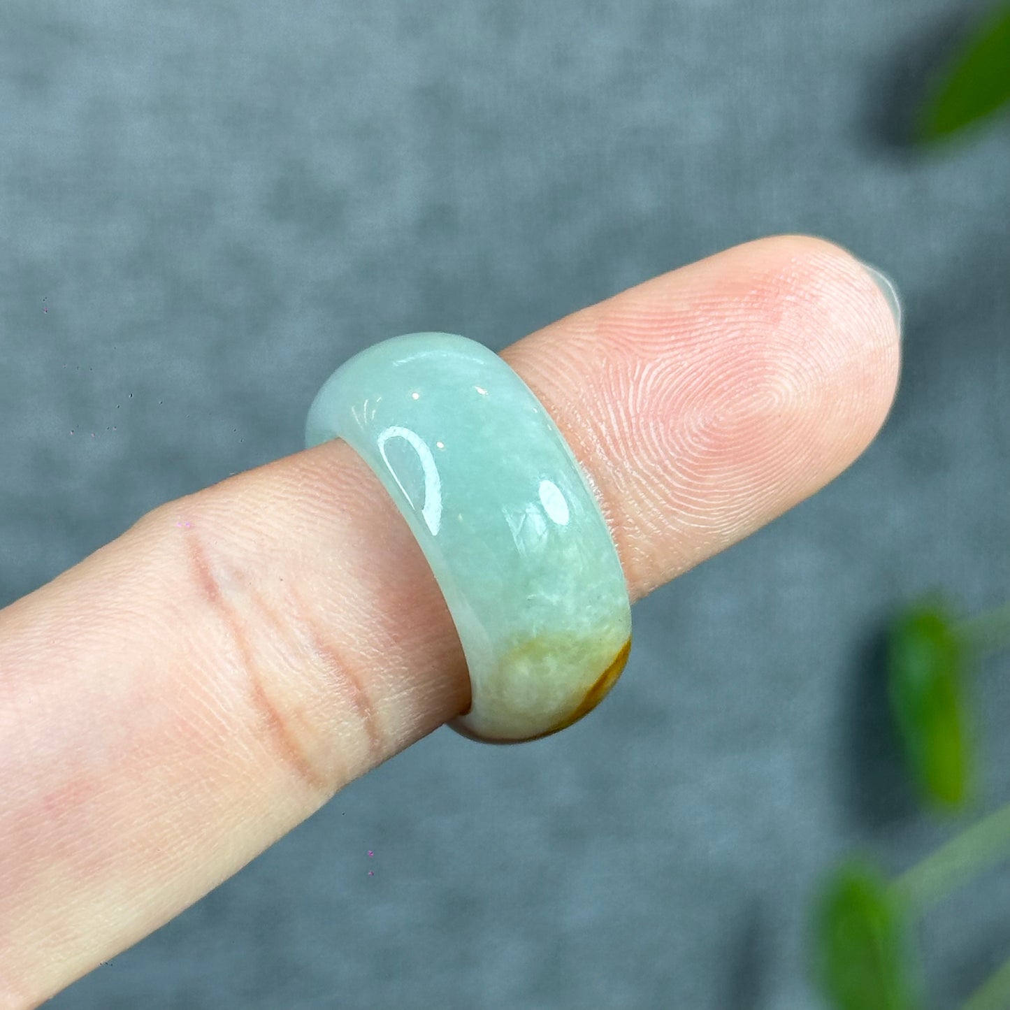 Orange and Light Blue Natural Jadeite Jade Ring Leaf Style Size 1.84