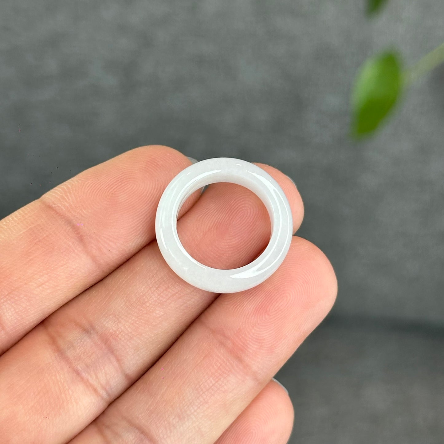 Natural Ivory White Jadeite Jade Semi Translucent Ring Size 1.55