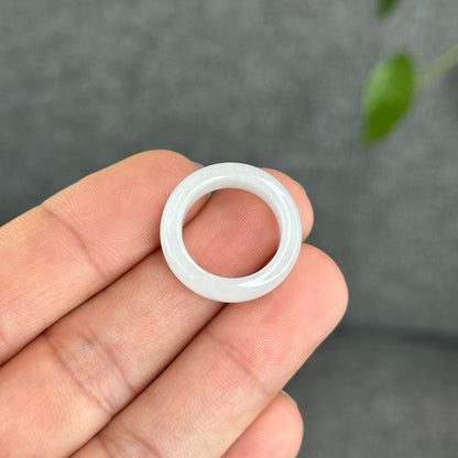 Natural Ivory White Jadeite Jade Semi Translucent Ring Size 1.55