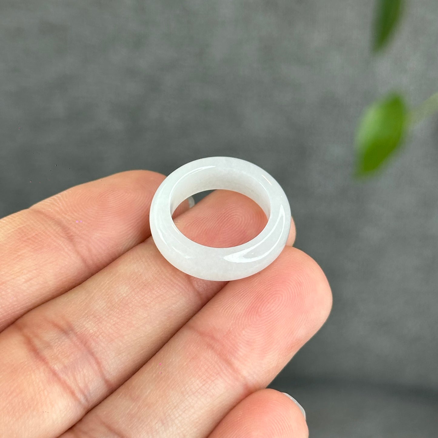 Natural Ivory White Jadeite Jade Semi Translucent Ring Size 1.55