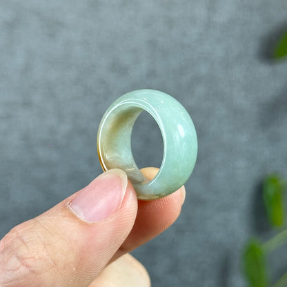 Orange and Light Blue Natural Jadeite Jade Ring Leaf Style Size 1.84