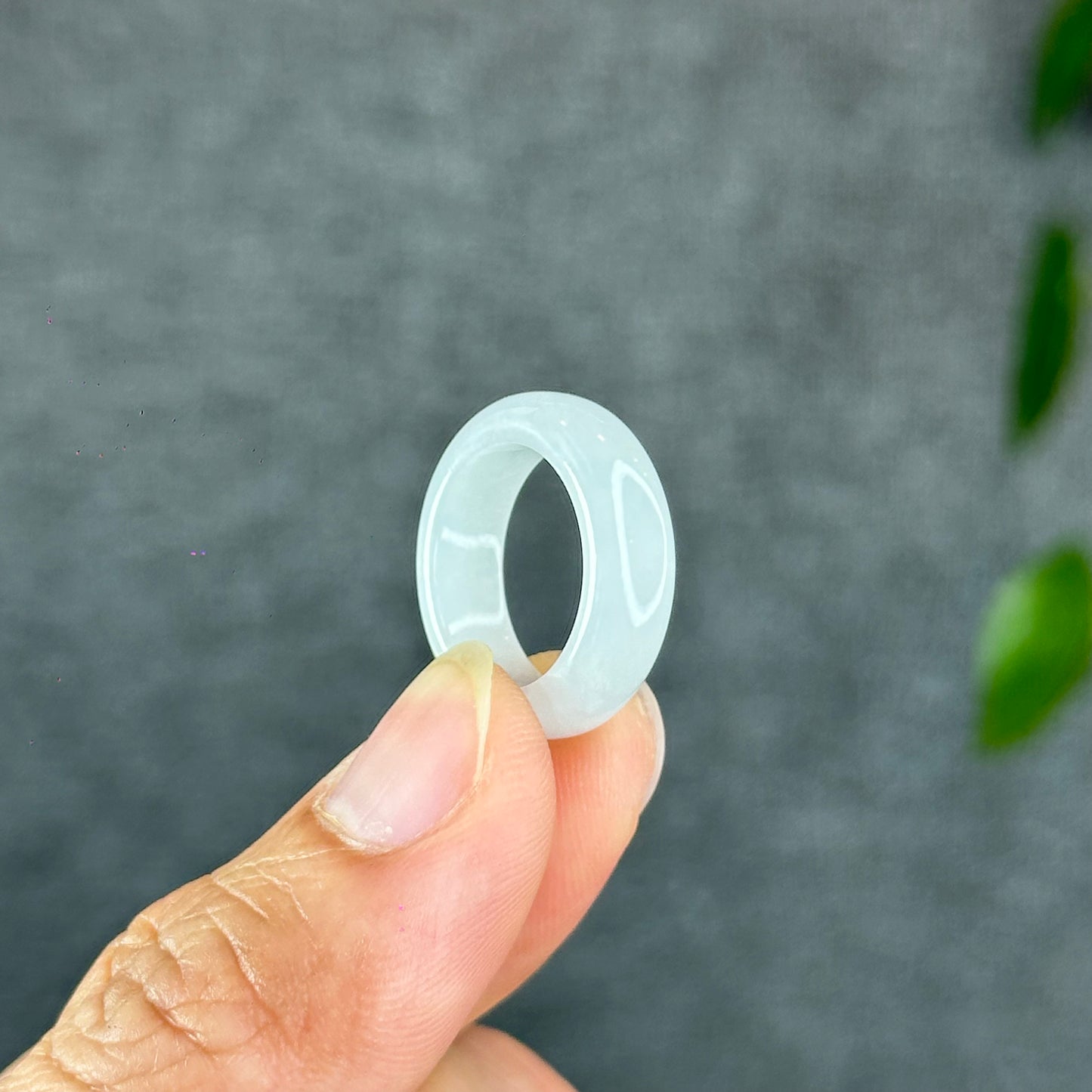 Natural Ivory White Jadeite Jade Semi Translucent Ring Size 1.55