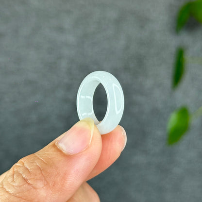 Natural Ivory White Jadeite Jade Semi Translucent Ring Size 1.55