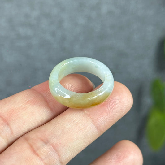 Orange and Moss Green Natural Jadeite Jade Ring Leaf Style Size 1.84