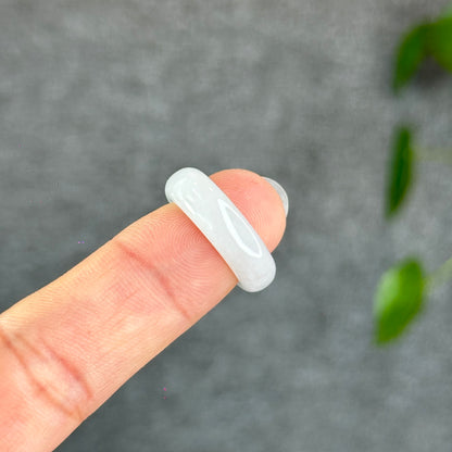 Natural Ivory White Jadeite Jade Semi Translucent Ring Size 1.55