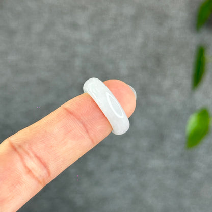 Natural Ivory White Jadeite Jade Semi Translucent Ring Size 1.55