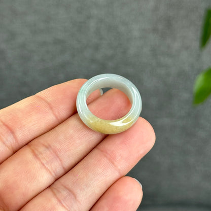 Natural Light Water Green with Orange Jadeite Jade Semi Translucent Ring Size 1.8