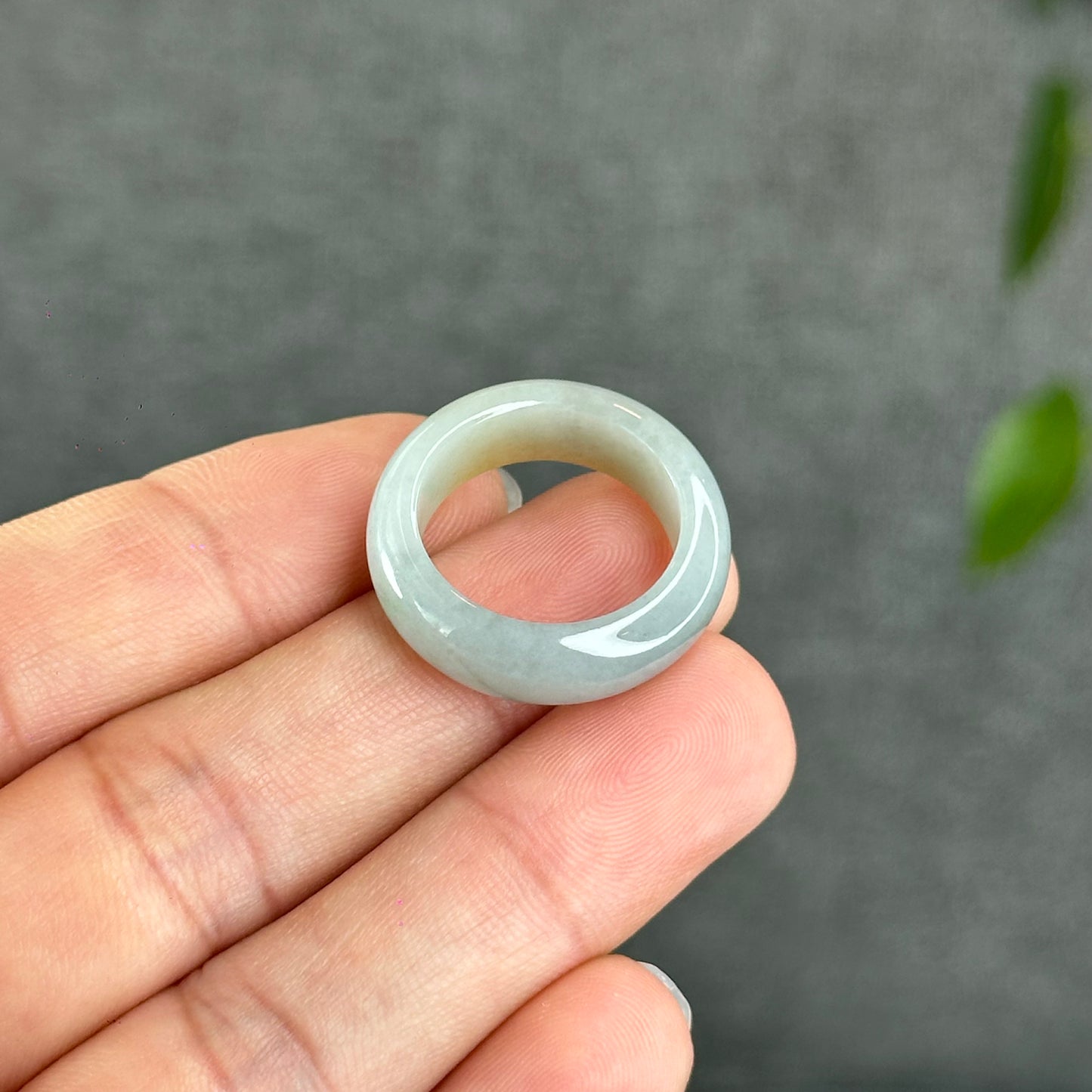 Natural Light Water Green with Orange Jadeite Jade Semi Translucent Ring Size 1.8