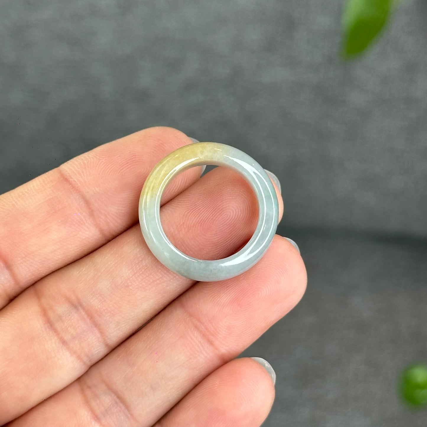 Natural Light Water Green with Orange Jadeite Jade Semi Translucent Ring Size 1.8