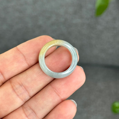 Natural Light Water Green with Orange Jadeite Jade Semi Translucent Ring Size 1.8