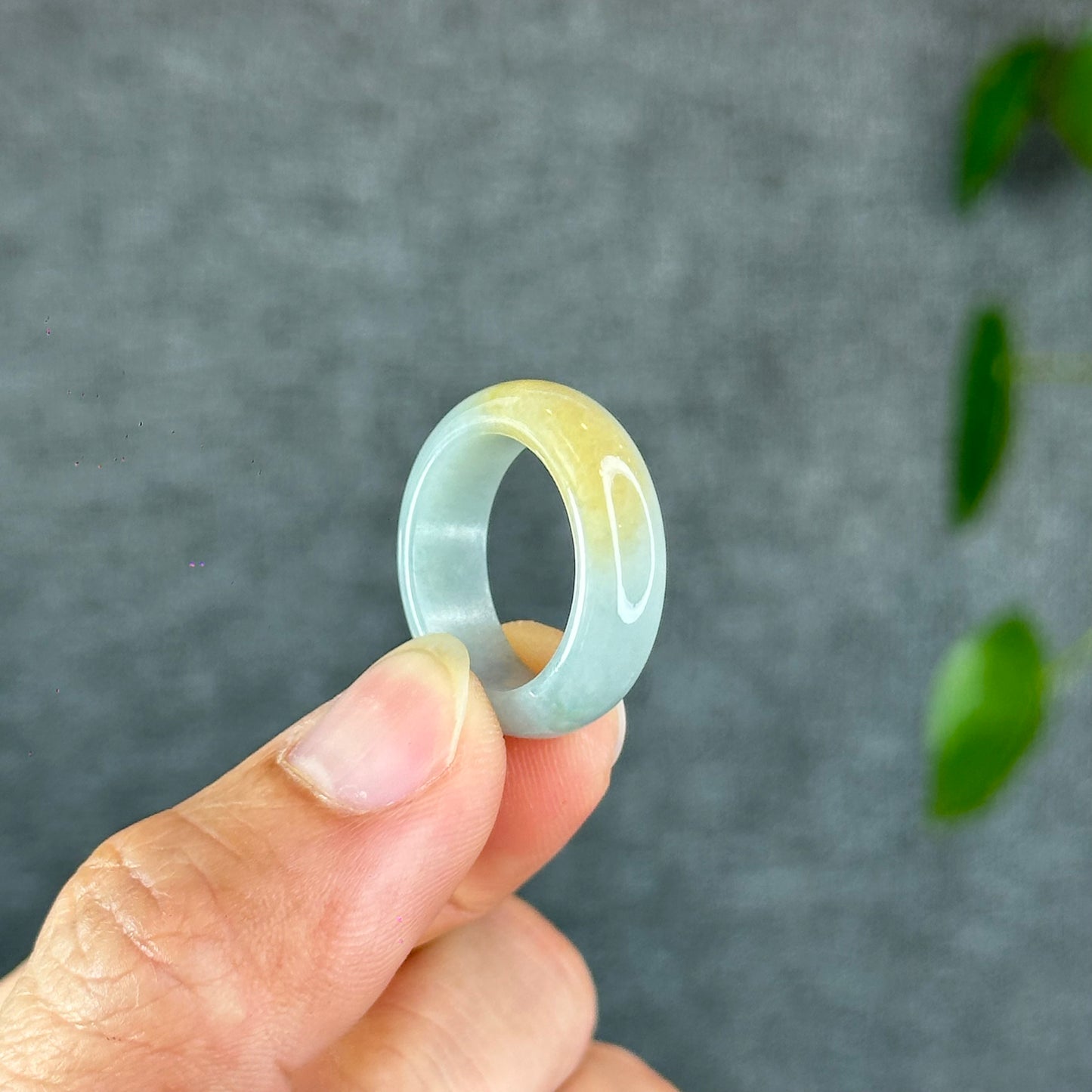 Natural Light Water Green with Orange Jadeite Jade Semi Translucent Ring Size 1.8