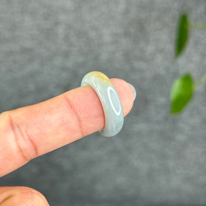 Natural Light Water Green with Orange Jadeite Jade Semi Translucent Ring Size 1.8