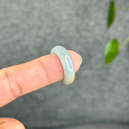 Natural Light Water Green with Orange Jadeite Jade Semi Translucent Ring Size 1.8