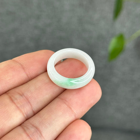 Natural Ivory White with Touch of Apple Green Jadeite Jade Ring Size 1.75