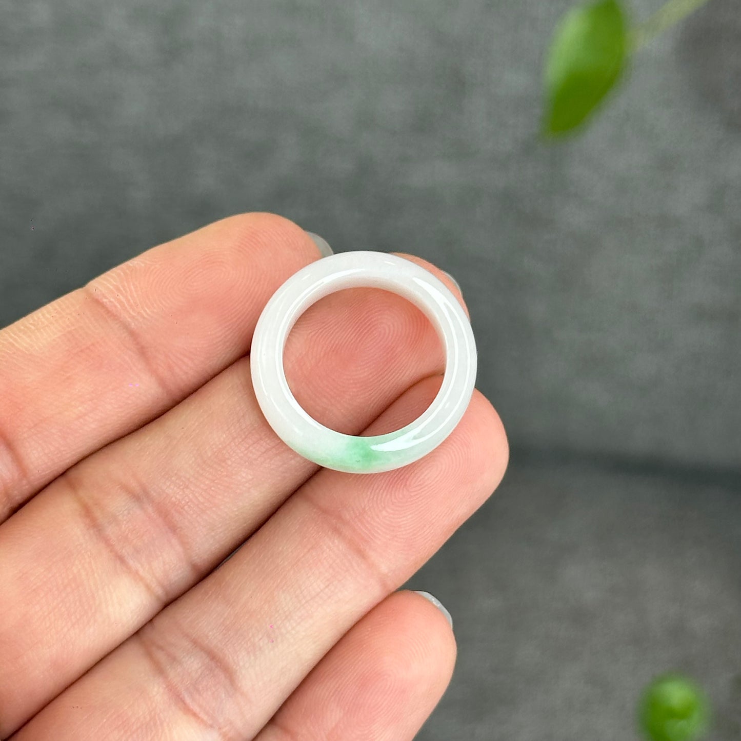 Natural Ivory White with Touch of Apple Green Jadeite Jade Ring Size 1.75