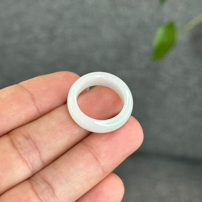 Natural Ivory White with Touch of Apple Green Jadeite Jade Ring Size 1.75