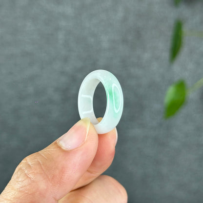 Natural Ivory White with Touch of Apple Green Jadeite Jade Ring Size 1.75