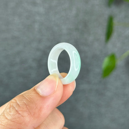 Natural Ivory White with Touch of Apple Green Jadeite Jade Ring Size 1.75