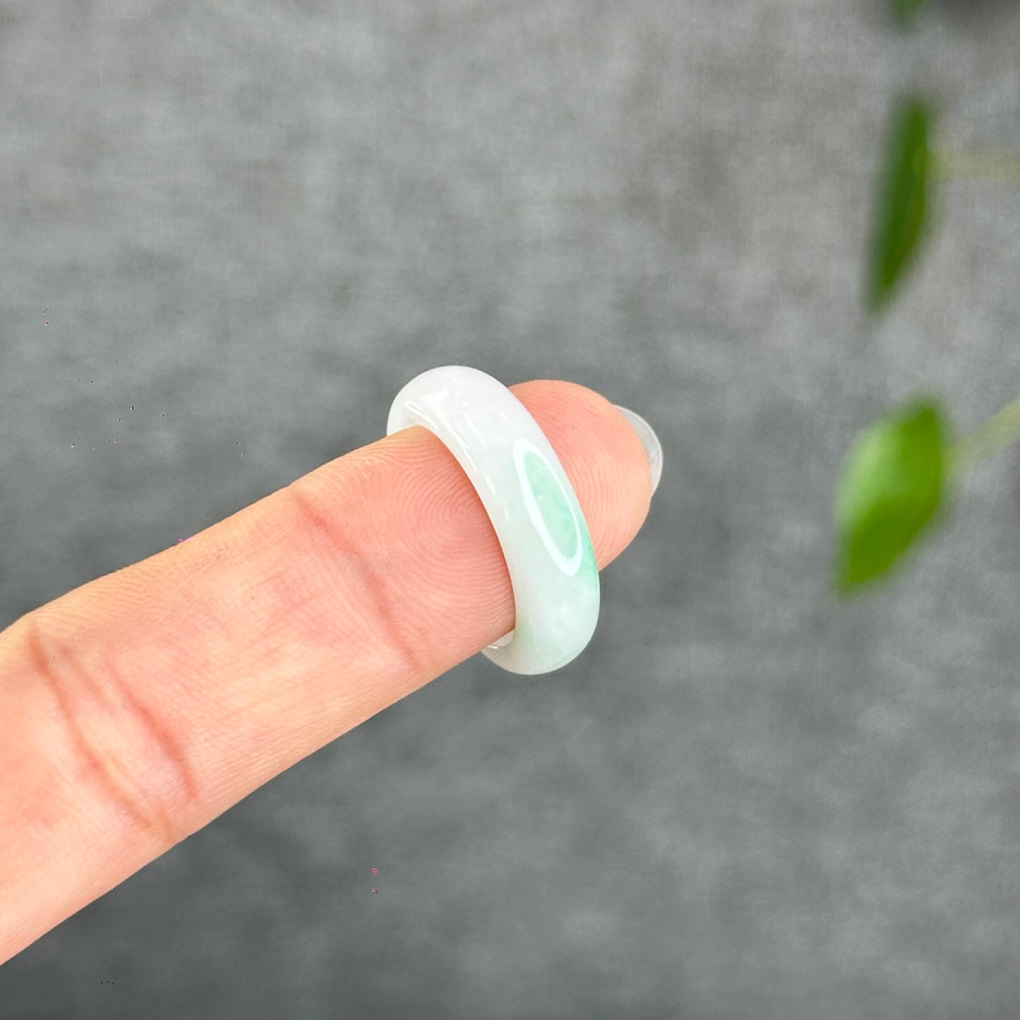 Natural Ivory White with Touch of Apple Green Jadeite Jade Ring Size 1.75