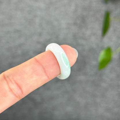 Natural Ivory White with Touch of Apple Green Jadeite Jade Ring Size 1.75