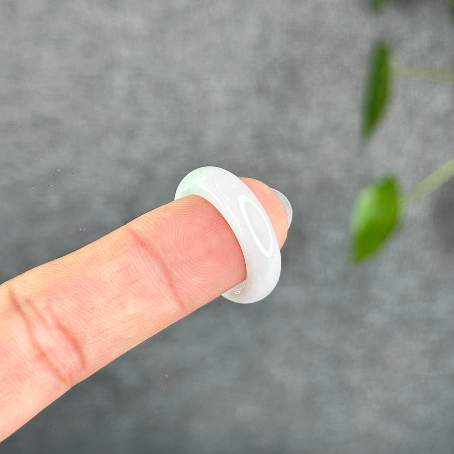 Natural Ivory White with Touch of Apple Green Jadeite Jade Ring Size 1.75