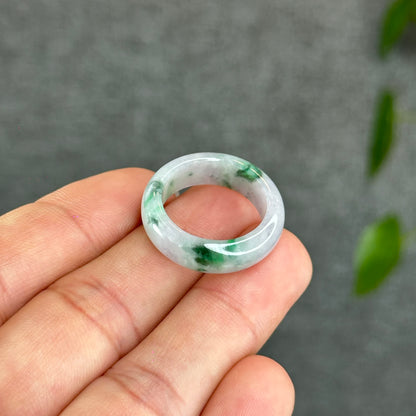 Natural Apple Green Ivory White Jadeite Jade Ring Size 1.85