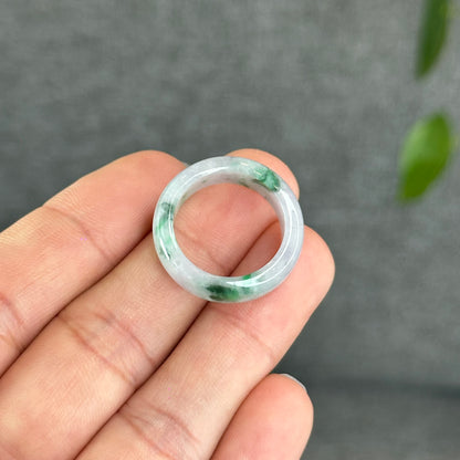 Natural Apple Green Ivory White Jadeite Jade Ring Size 1.85