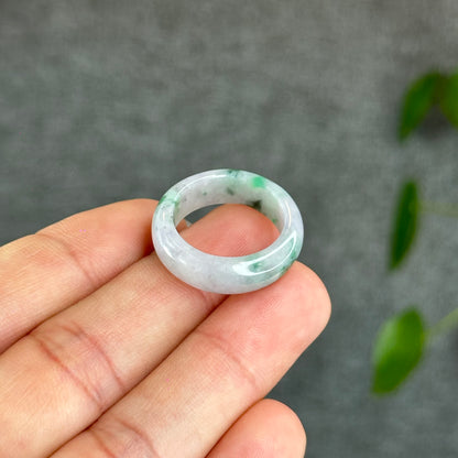 Natural Apple Green Ivory White Jadeite Jade Ring Size 1.85