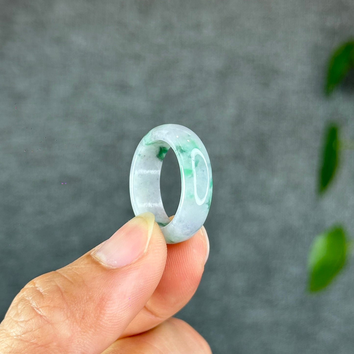 Natural Apple Green Ivory White Jadeite Jade Ring Size 1.85