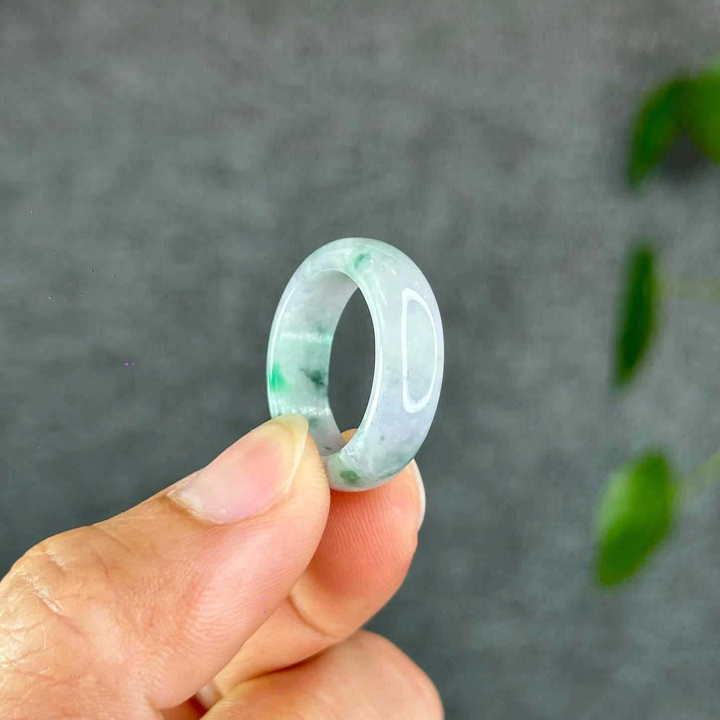 Natural Apple Green Ivory White Jadeite Jade Ring Size 1.85