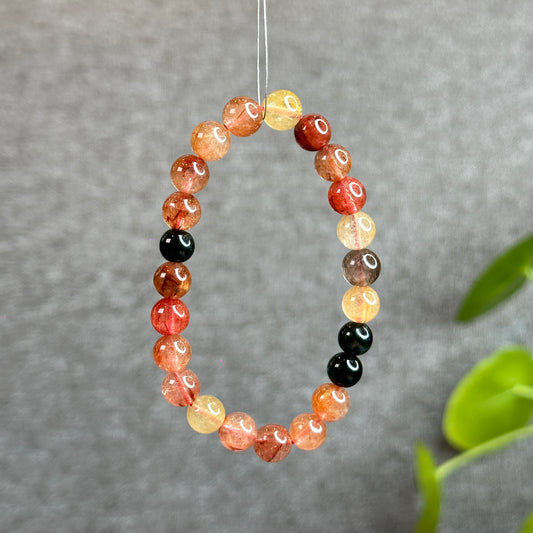Dark Tri Colour Natural Rutilated Quartz Bracelet Size 7.5 mm