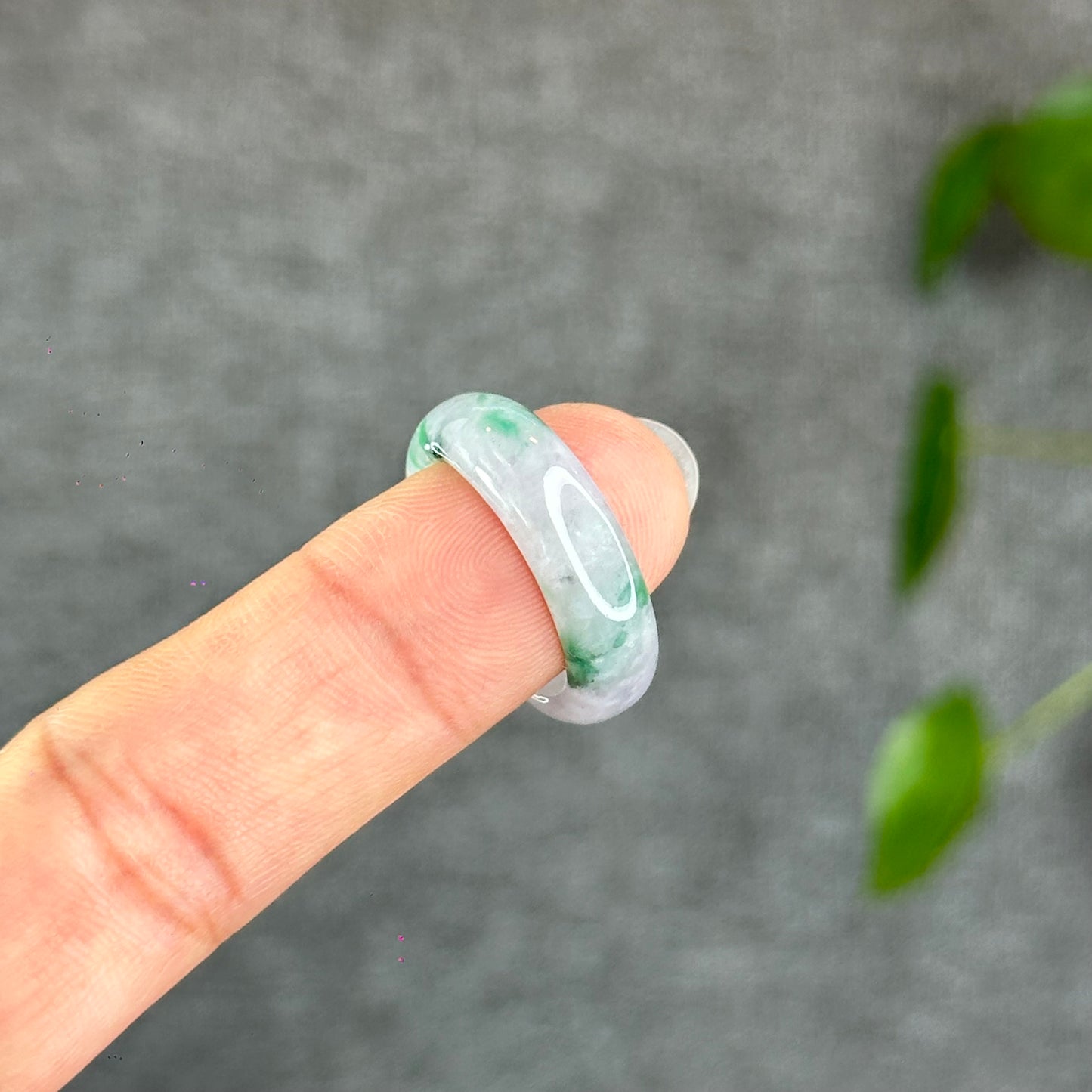 Natural Apple Green Ivory White Jadeite Jade Ring Size 1.85