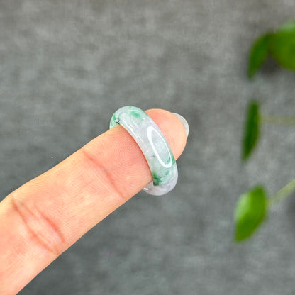 Natural Apple Green Ivory White Jadeite Jade Ring Size 1.85
