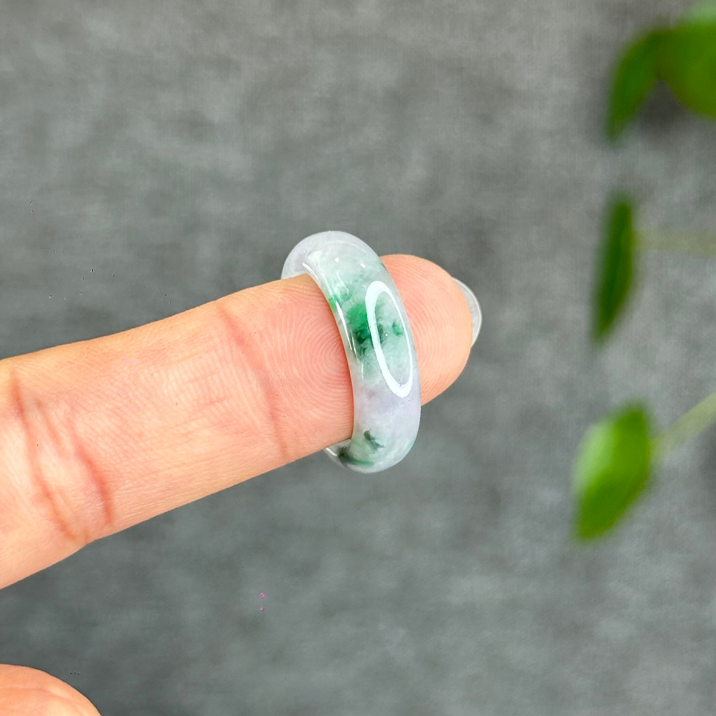 Natural Apple Green Ivory White Jadeite Jade Ring Size 1.85