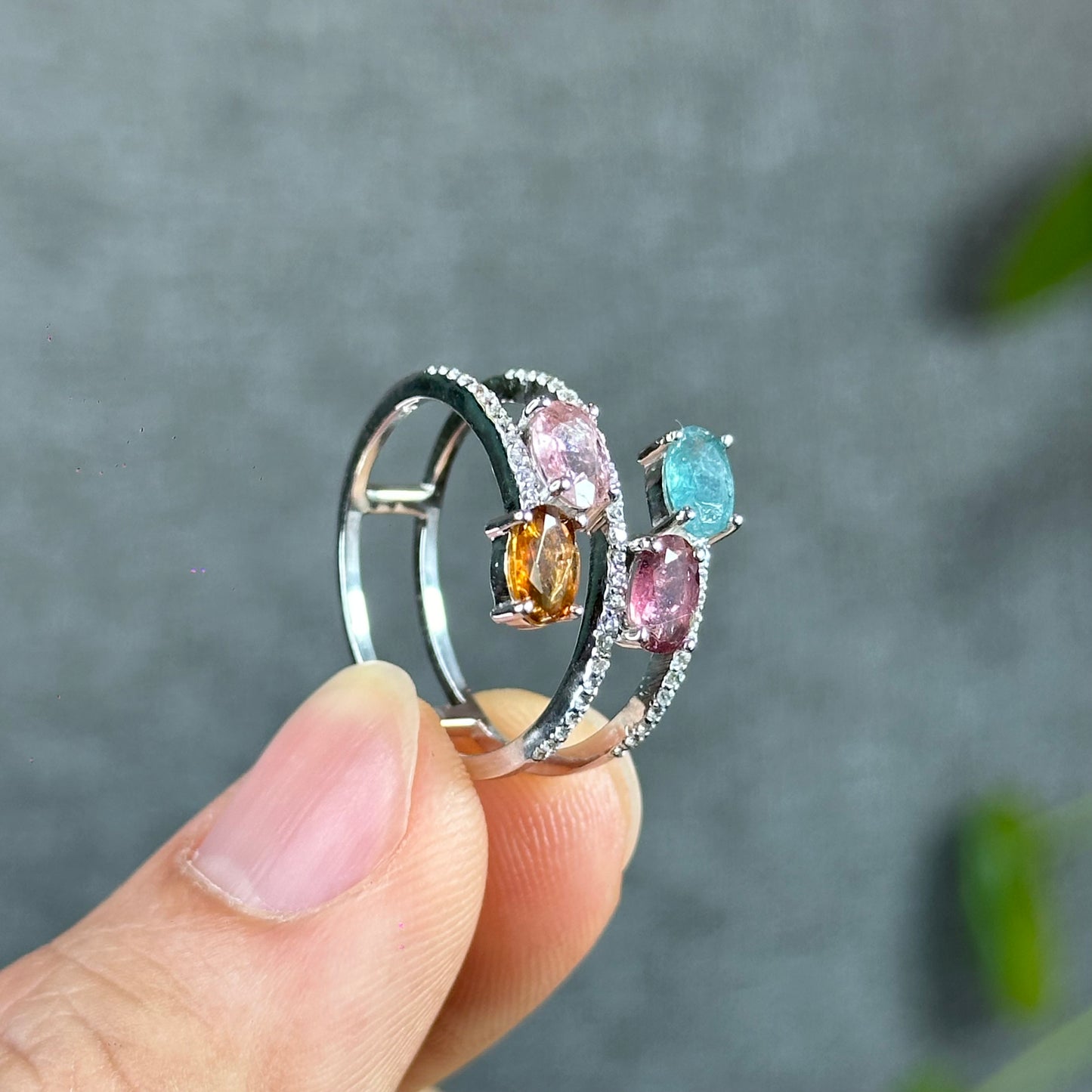 Multi Colour 4 Stone Natural Tourmaline Ring Size 1.85 in Silver Setting