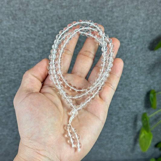 Clear Quartz VIP Translucent 108 Bead Triple Wrap Bracelet Size 6.5 mm