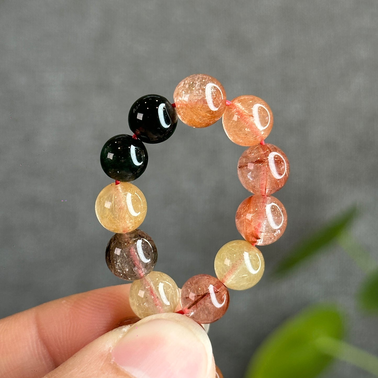 Dark Tri Colour Rutilated Quartz Bracelet Size 7.5 mm