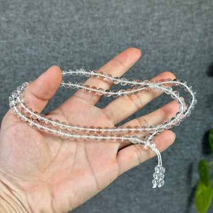 Clear Quartz VIP Translucent 108 Bead Triple Wrap Bracelet Size 6.5 mm