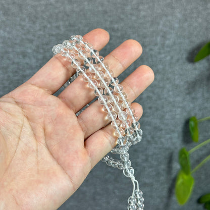 Clear Quartz VIP Translucent 108 Bead Triple Wrap Bracelet Size 6.5 mm