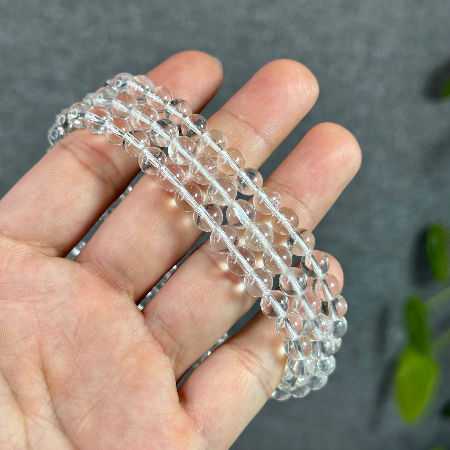 Clear Quartz VIP Translucent 108 Bead Triple Wrap Bracelet Size 6.5 mm