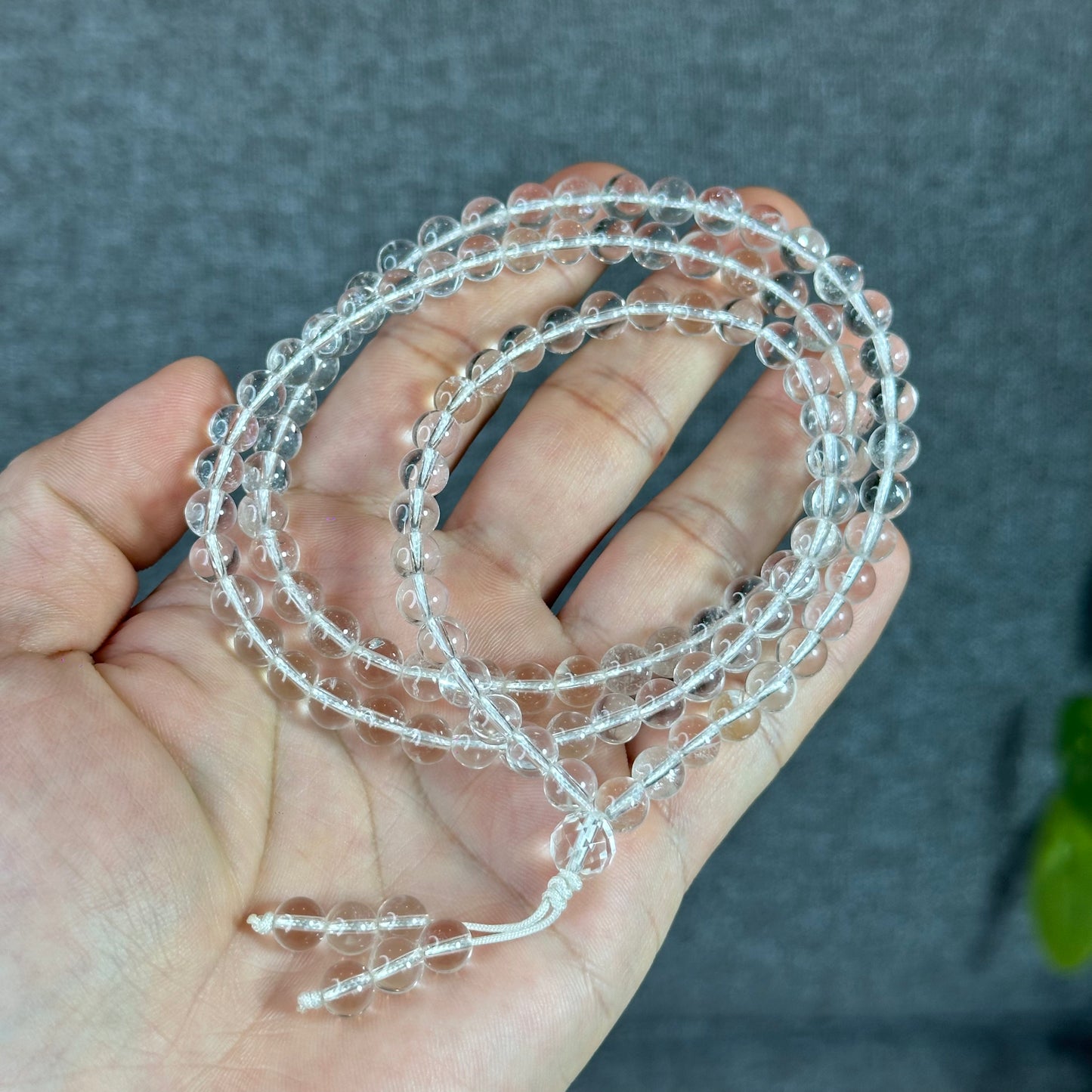 Clear Quartz VIP Translucent 108 Bead Triple Wrap Bracelet Size 6.5 mm