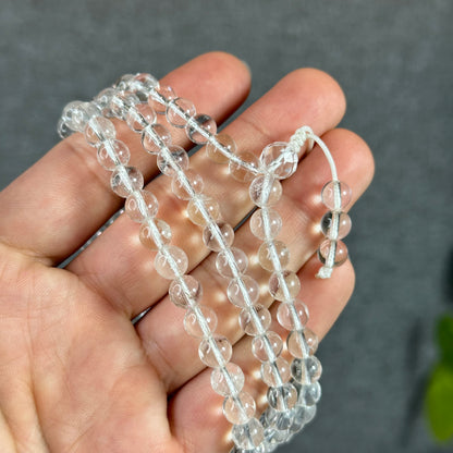 Clear Quartz VIP Translucent 108 Bead Triple Wrap Bracelet Size 6.5 mm